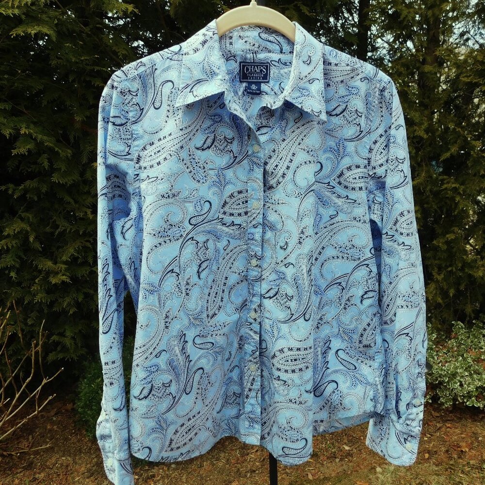 Chaps Petite Paisley Print Cotton Buttondown Top